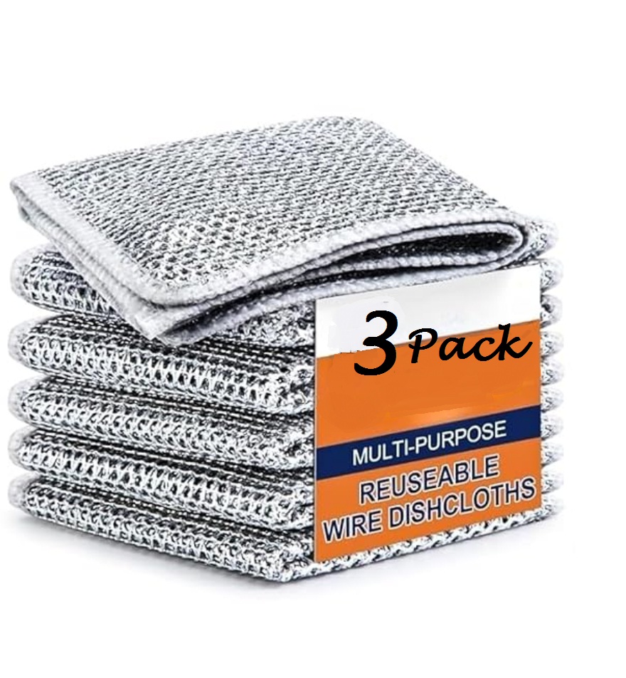 Non-Scratch Wire Dishcloth, Multipurpose Wire Dishwashing Rags for Wet and Dry, Easy Rinsing, Reusable, Wire Cleaning Cloth for Kitchen, Sinks 